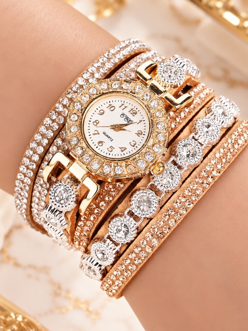 Wrap Bracelet Watch – Sparkly Rhinestone Statement Watch